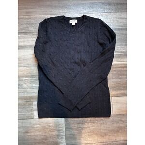 St Johns Bay Classic Cable Knit Sweater Black Crew Neck Pullover Small
